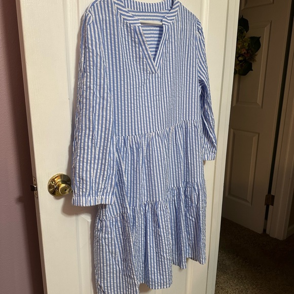 Boutique Blue and White Striped Mini Dress Size Large - Picture 2 of 3